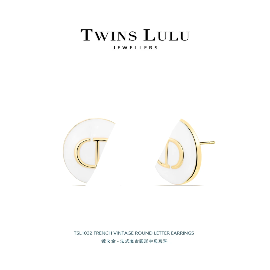 法式经典百搭时尚气质圆形珐琅字母耳环TSL1032