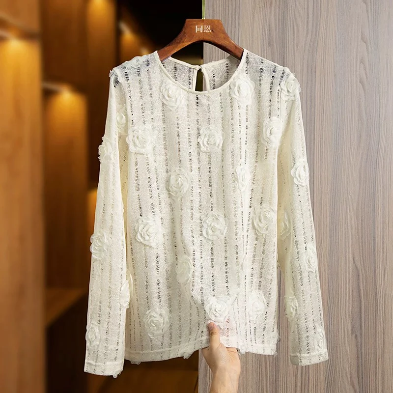 秋上新新款小众针织上衣立体花朵潮韩系失序混搭