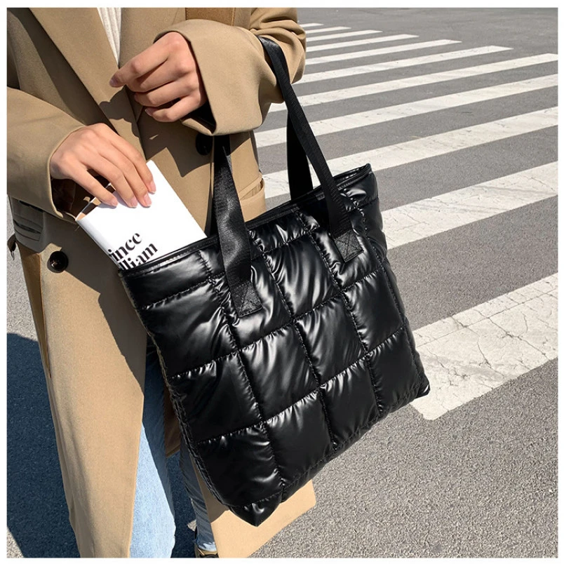 小众韩版羽绒百搭太空棉包手提休闲收纳包潮包时尚包包女斜挎包-2