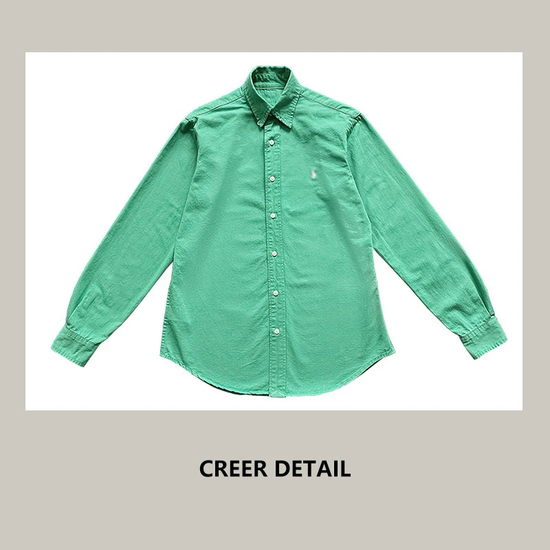 秋冬新品老钱风小马标宽松休闲衬衫绿色牛津纺棉质衬衣叠穿内搭