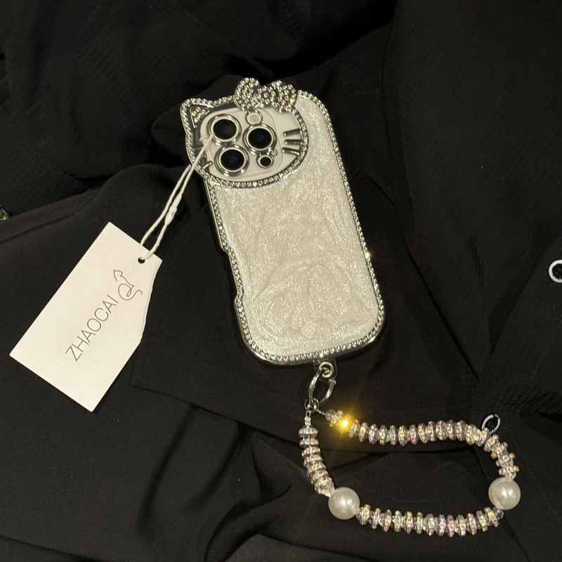 适用日韩高级闪钻边白滴胶kt猫iphone17promax手机壳15苹果14女16