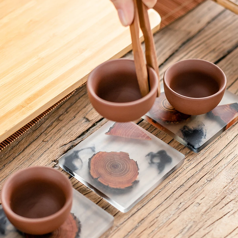 实木茶垫杯垫茶杯垫茶道功夫茶杯托壶承茶托树脂创意茶具配件茶杯