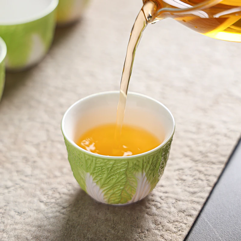 白菜杯创意茶杯白瓷主人杯小号个人专用杯品茗杯复古家用陶瓷中式