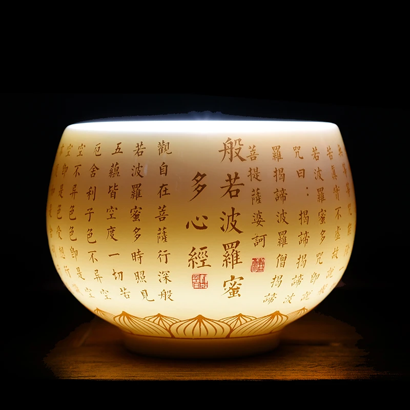 羊脂玉瓷心经百福主人杯陶瓷罗汉杯大号品茗白瓷家用百福杯