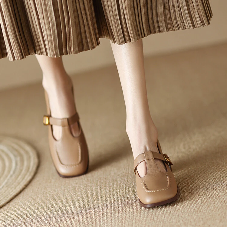 跟高5公分 2023年春秋季新款单鞋方头复古粗跟时尚百搭气质单鞋