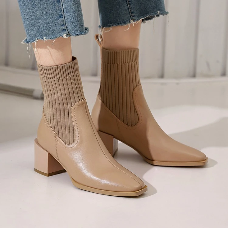 下架6公分 2024年秋冬新款粗跟高跟系带复古时尚百搭女士短靴子