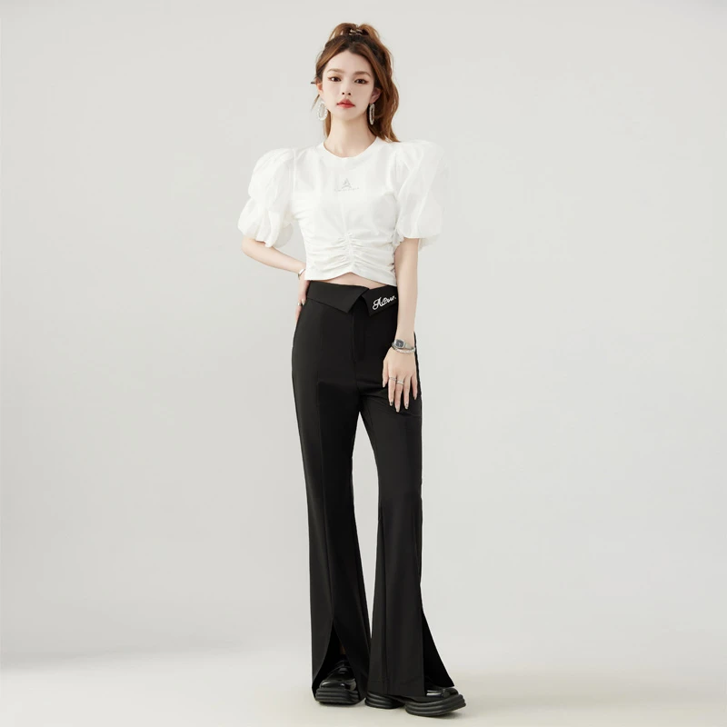 【章鱼专享】小众设计师款职场休闲两穿微喇阔腿裤73BA58显瘦