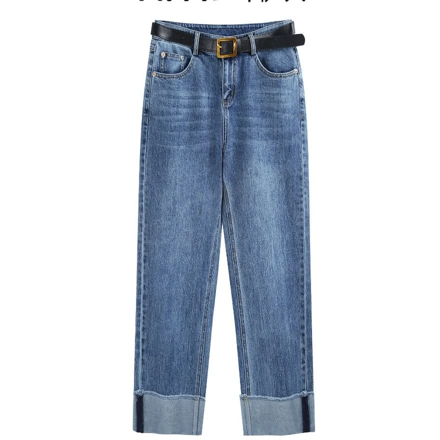 【籽言】春季时尚直筒裤133025B潮流百搭舒适蓝色牛仔裤