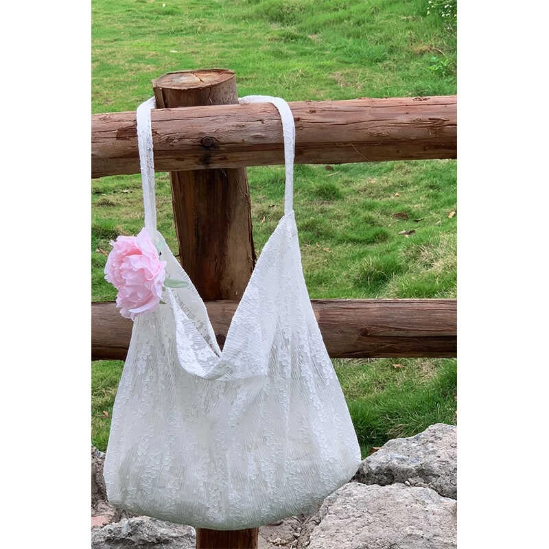 【林初美】白色蕾丝单肩包女夏季大容量休闲百搭小清新手提包包