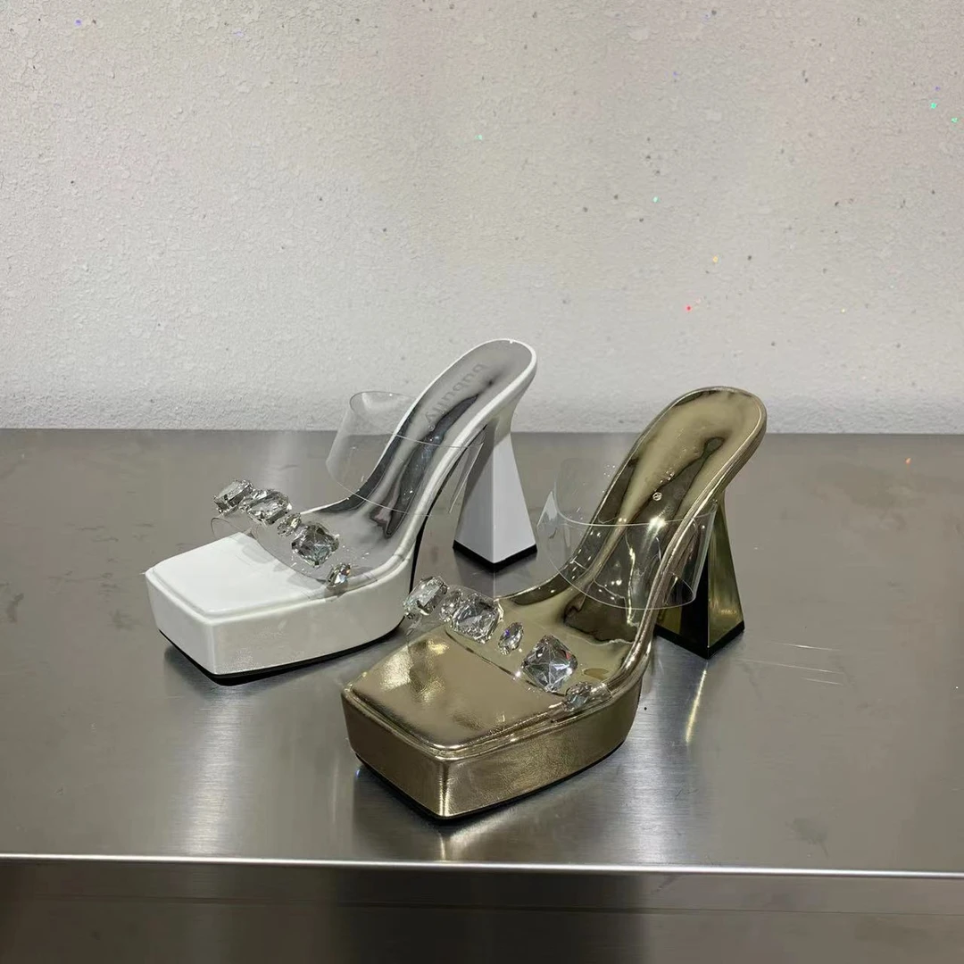 005-3【恨天高】高级透明闪闪高跟凉鞋     跟高12公分