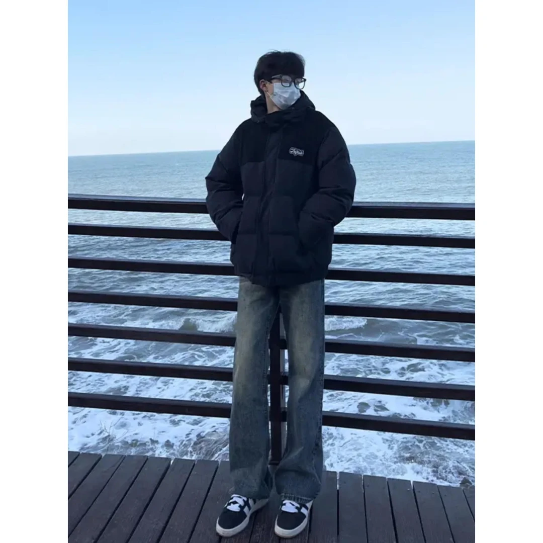 复古蓝高街潮牌美式cleanfit牛仔裤男款高个子穿搭加长微喇直筒裤