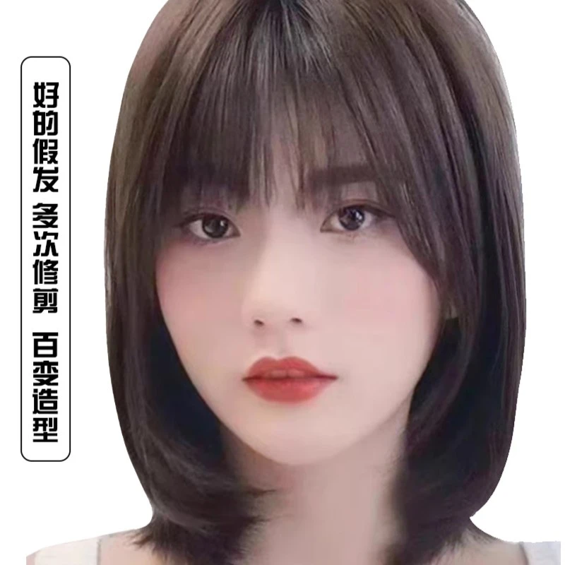 全手织真人发丝时尚减龄妈妈锁骨发自然蓬松透气清凉百搭女神假发