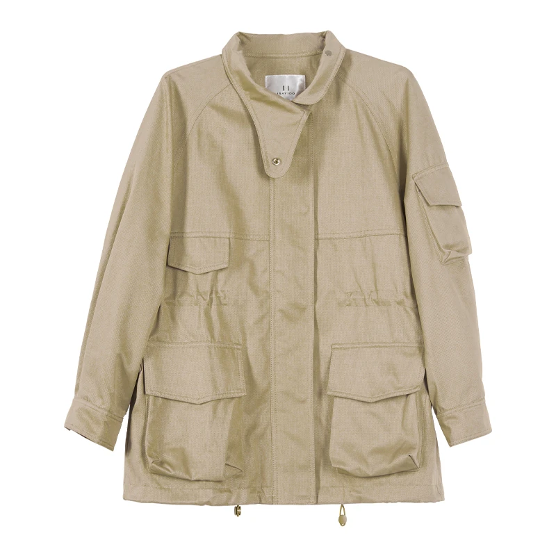 卡其色大衣女季新款宽松休闲经典中长款风衣外套141K2109