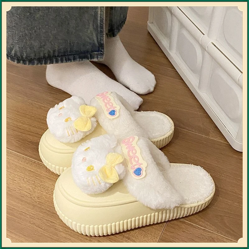 可拆卸冬季棉拖鞋TZTX女卡通kt猫保暖居家室内防滑厚底毛绒包头棉