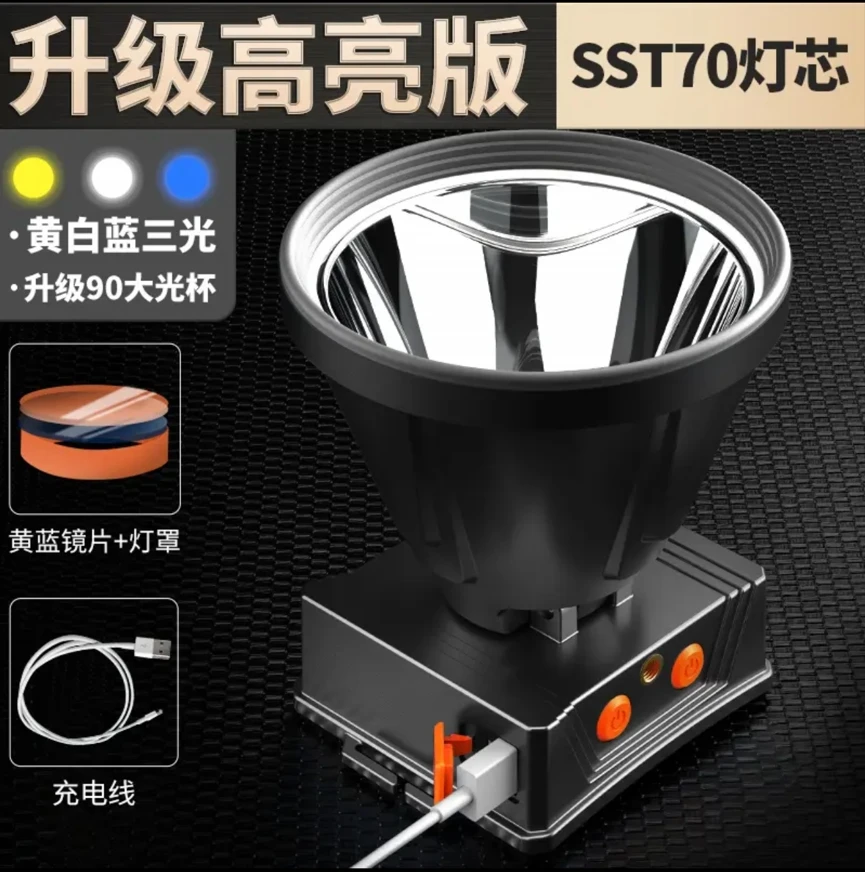 头灯强光户外充电超亮头戴式大功率户外夜钓鱼赶海超长续航矿灯