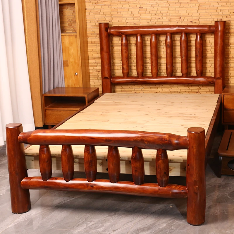 原木品质大床1.2/1.5/1.8米柏木现代中式床实木民宿家用单双人床