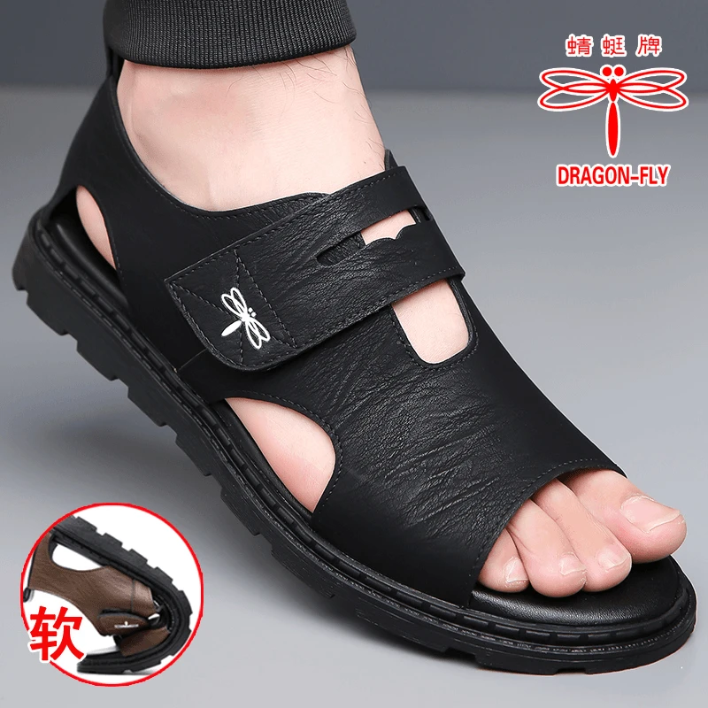蜻蜓牌凉鞋男款夏季外穿开车休闲防滑软底潮流男士罗马沙滩皮鞋男