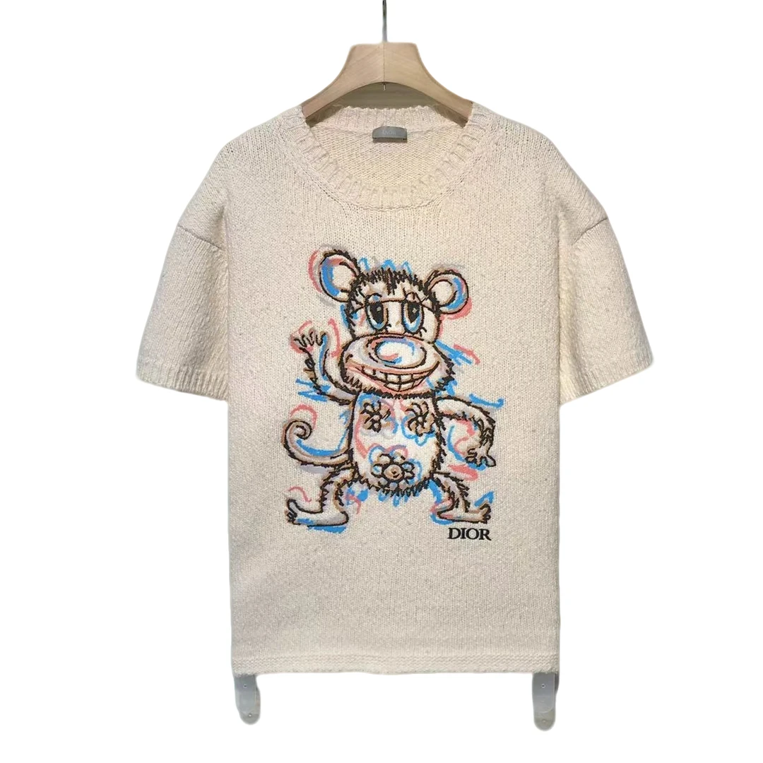 迪奥/Dior 图案刺绣Logo 针织 短袖T恤/L码/99+新吊牌XG-Y12618