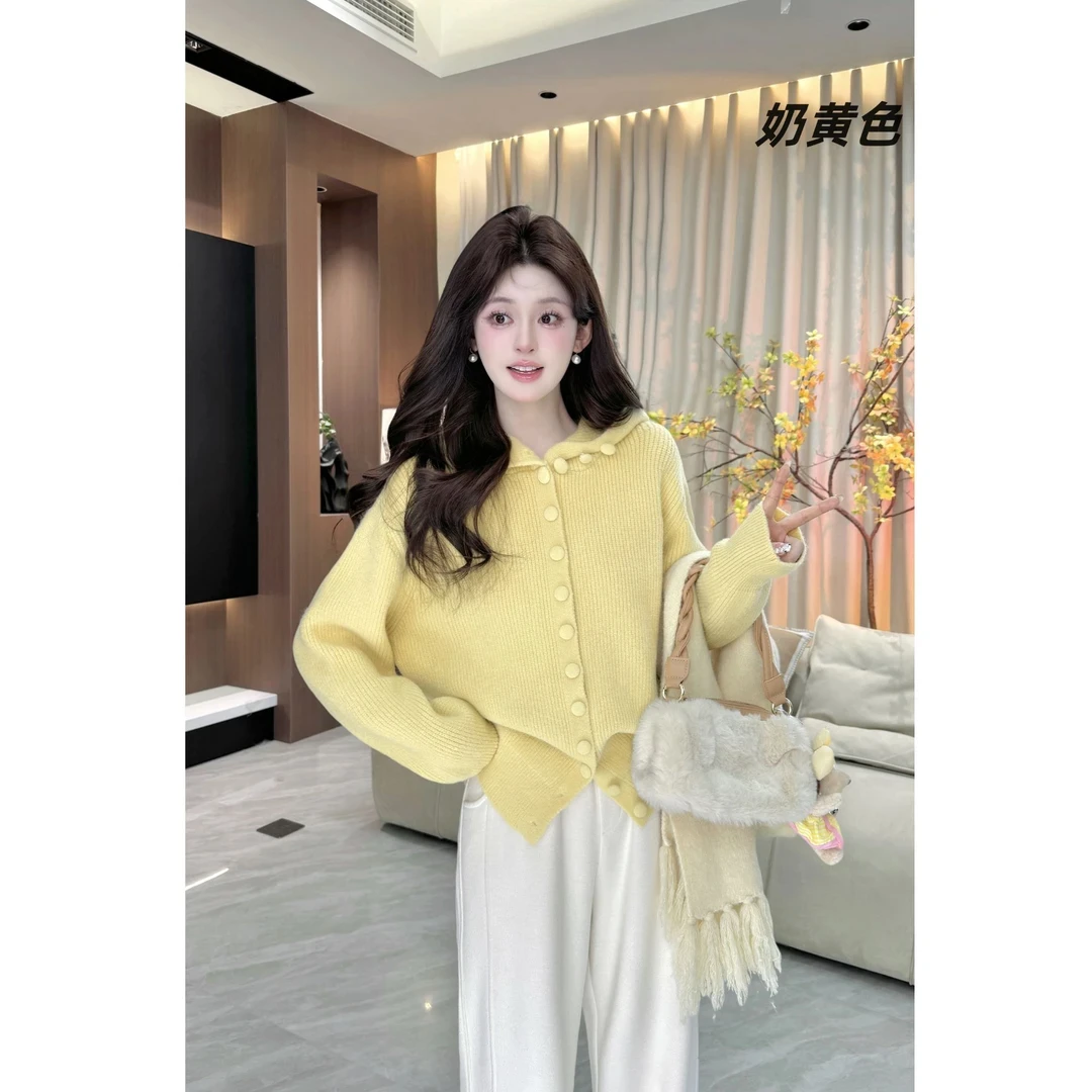 【金咕咕】胖mm2024秋冬连帽毛衣长袖纯色简约百搭秋冬慵懒风