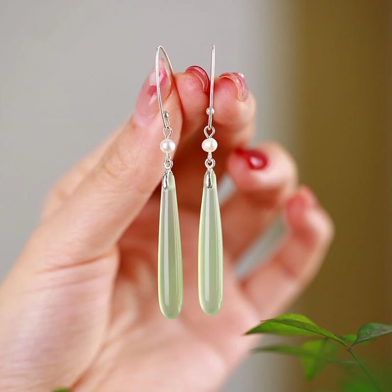 s999小青小白旗袍汉服玛瑙耳环新款潮高级感古风耳饰