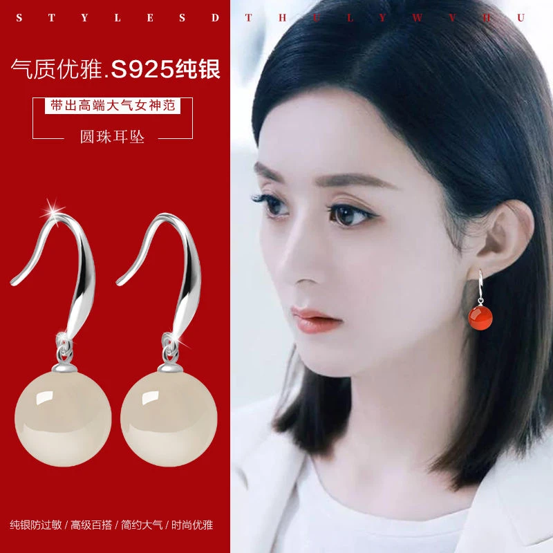 耳环s925纯银防过敏气质短款女优雅耳坠耳钩网红时尚玛瑙爆款
