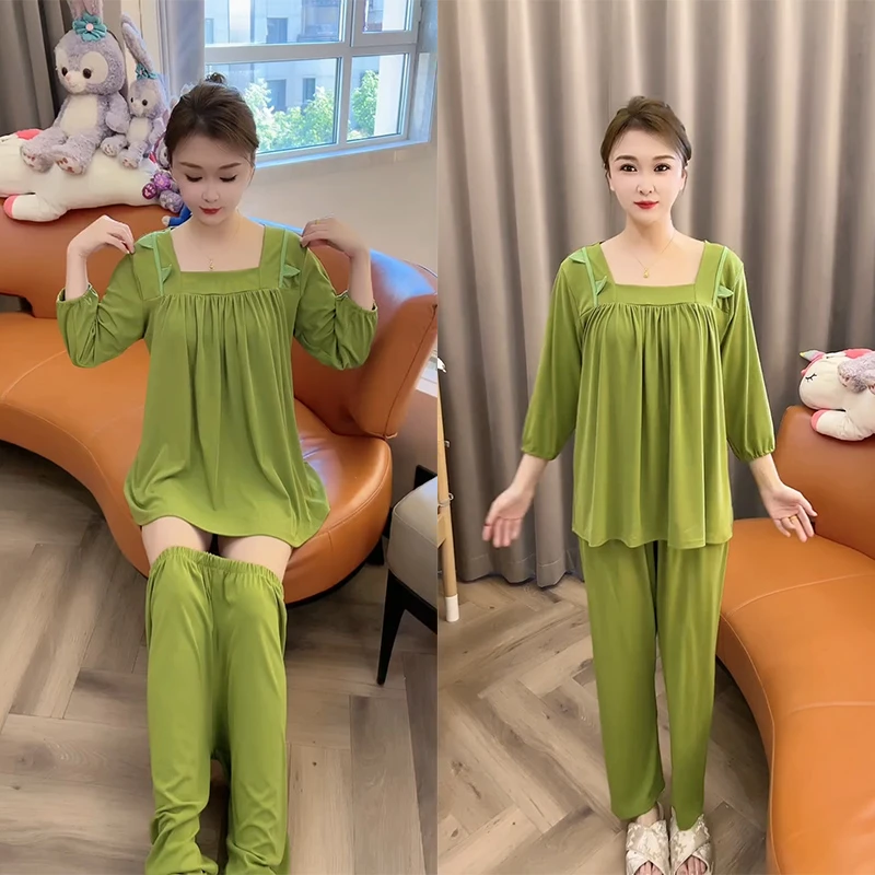 春秋薄款睡衣女长袖网红洋气时尚休闲宽松甜美宽松舒适家居服套装