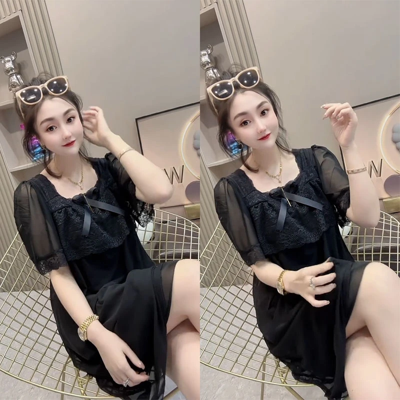 夏季宽松韩版睡裙气质时尚洋气性感法式睡衣蕾丝连衣裙薄款家居服