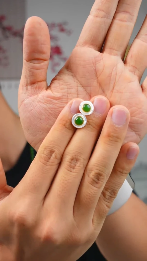 【闪购商品】和田玉耳饰银S925镶嵌耳钉/GG/1