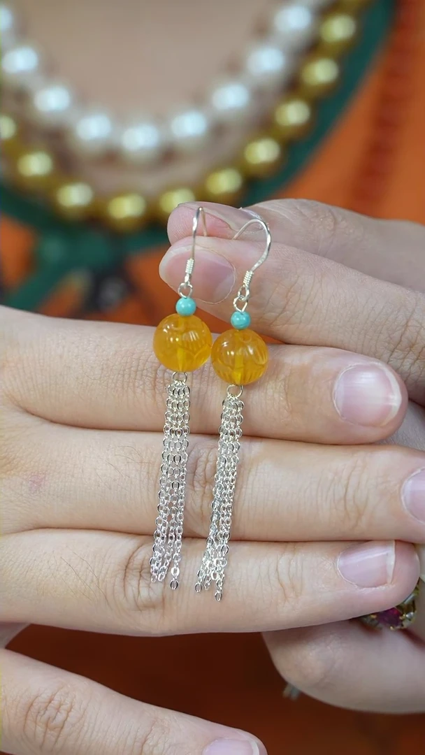 【闪购商品】琥珀耳饰银S925镶嵌AA/琥珀耳饰10mm