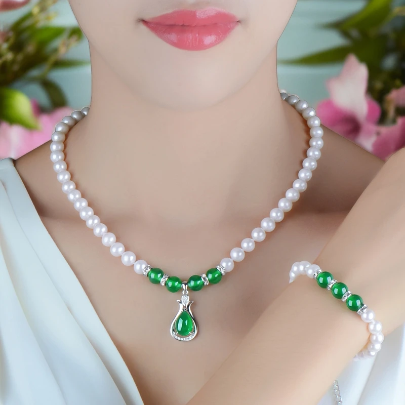 高档珍珠项链女款强光正圆形天然淡水吊坠锁骨链送妈妈母亲节礼物