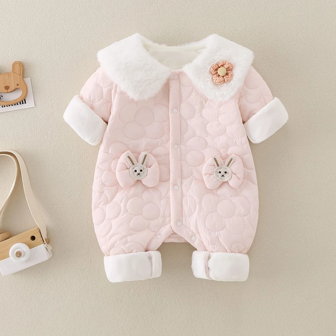 婴儿秋冬衣服新生儿女宝宝连体衣加绒外套百天公主哈衣初冬装爬服