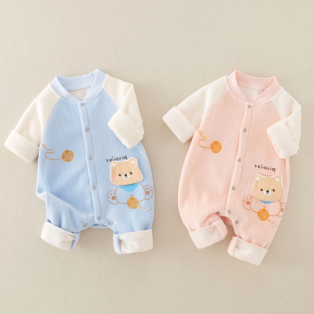男女宝宝连体衣春秋婴儿哈衣长袖睡衣新生儿加绒保暖爬服外穿洋气