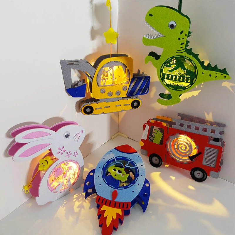 2024新款中秋节儿童恐龙手提小灯笼纸古风手工diy花灯led灯兔子灯