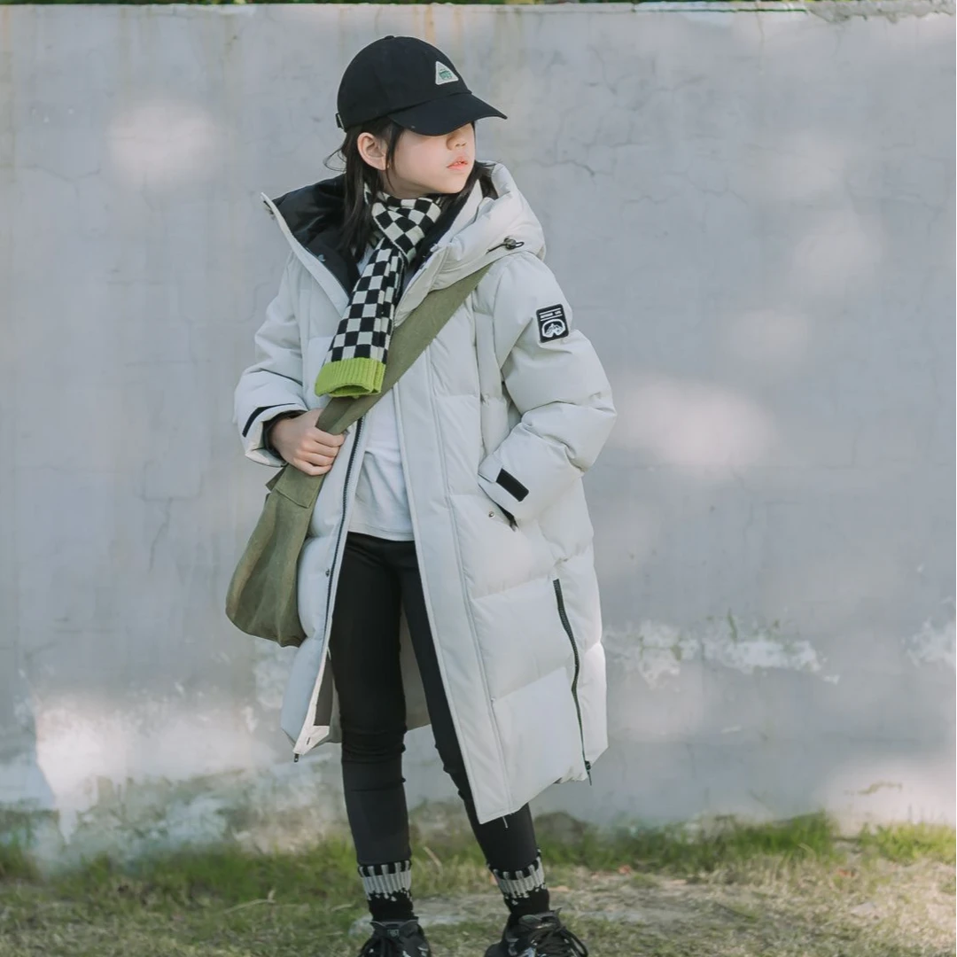 鹅小宝2024冬季新款加厚白鹅绒儿童羽绒服长款过膝男童女童洋气W7
