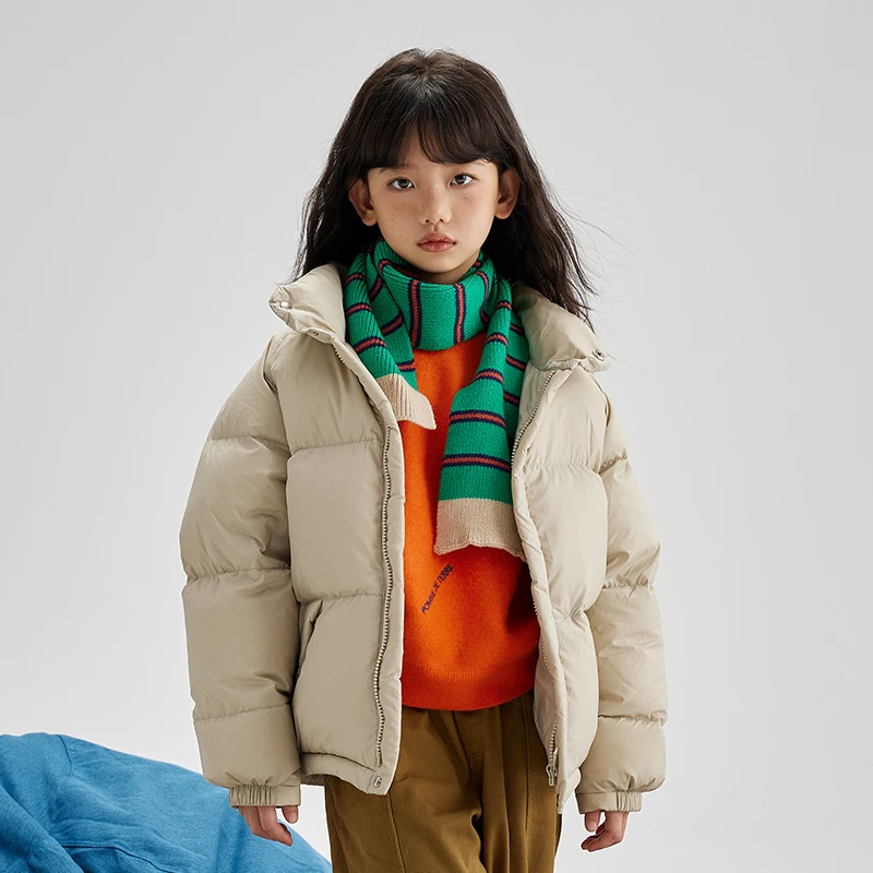 鹅小宝2024冬季宽松加厚95白鹅绒儿童羽绒服男款女童短款面包服W5