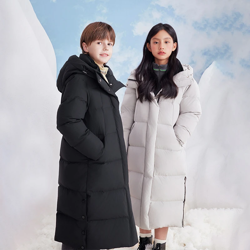 鹅小宝2024新款冬季黑色加厚宽松儿童白鸭绒羽绒服男女童长款过膝