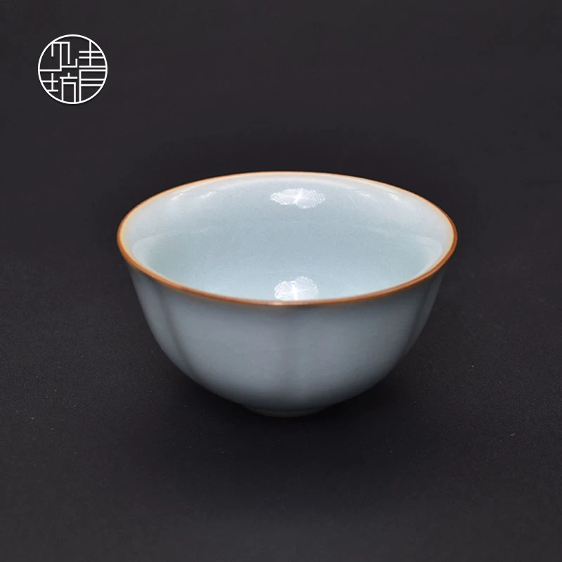 见青坊 原矿汝瓷天青釉玛瑙釉葵口杯汝窑茶杯茶具主人杯陶瓷