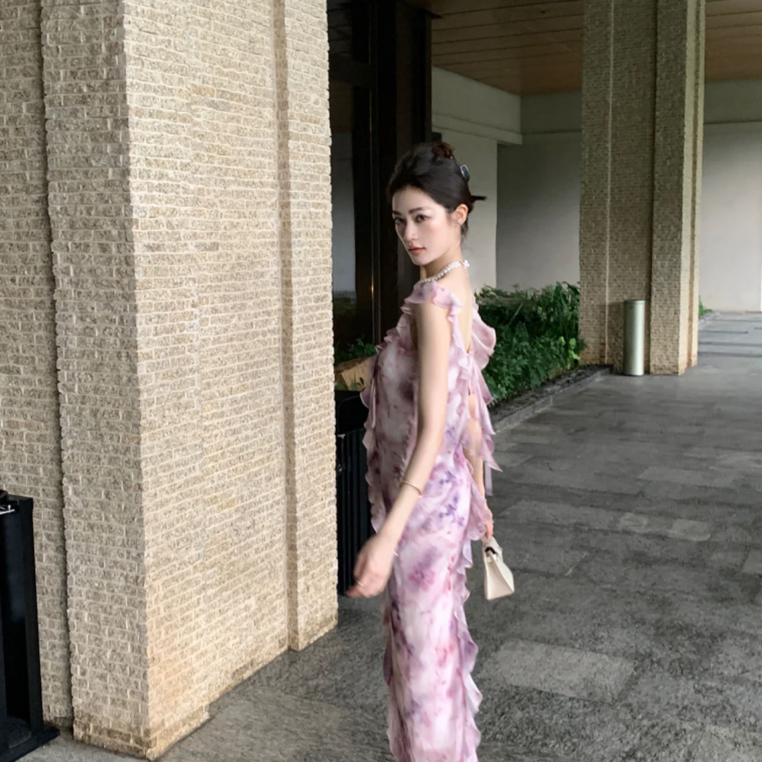 金南一  【沙丘玫瑰】桑蚕丝03双绉16姆米印花修身长款连衣裙