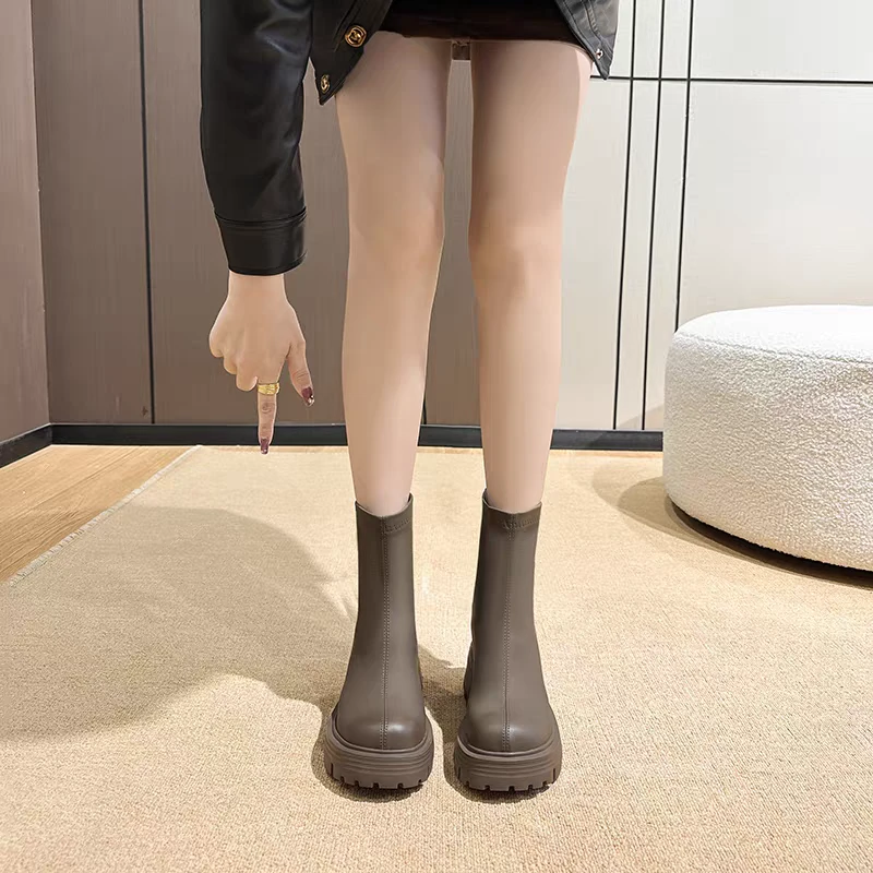 粗跟马丁靴女2024新款秋冬英伦风厚底弹力瘦瘦百搭短靴7303-2 A34