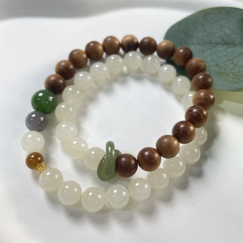 珠联帮【18K】老山檀香0.8虎皮蜂蜜水扣环双圈手串