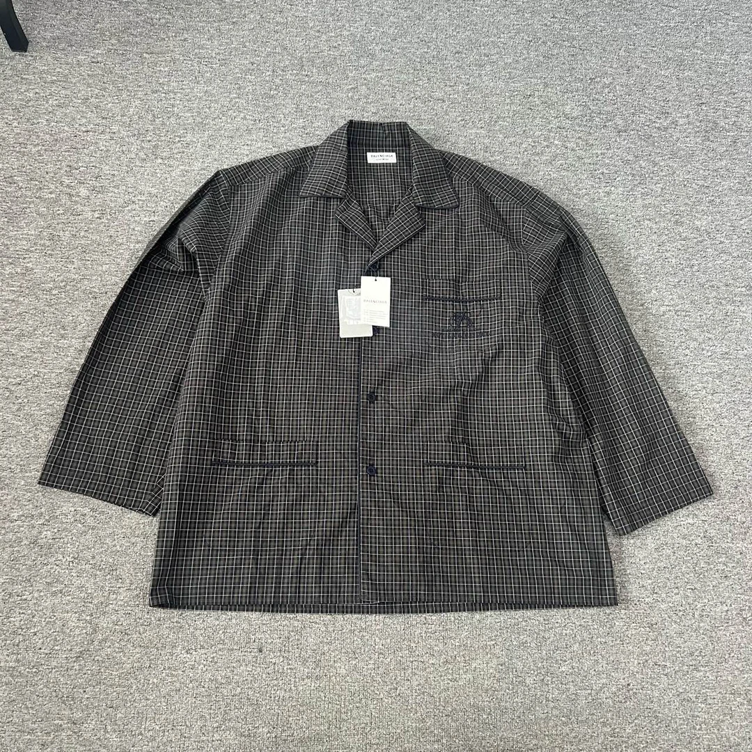 Balenciaga 巴黎世家 格纹短袖 酒店衬衫 全新带吊牌 36码