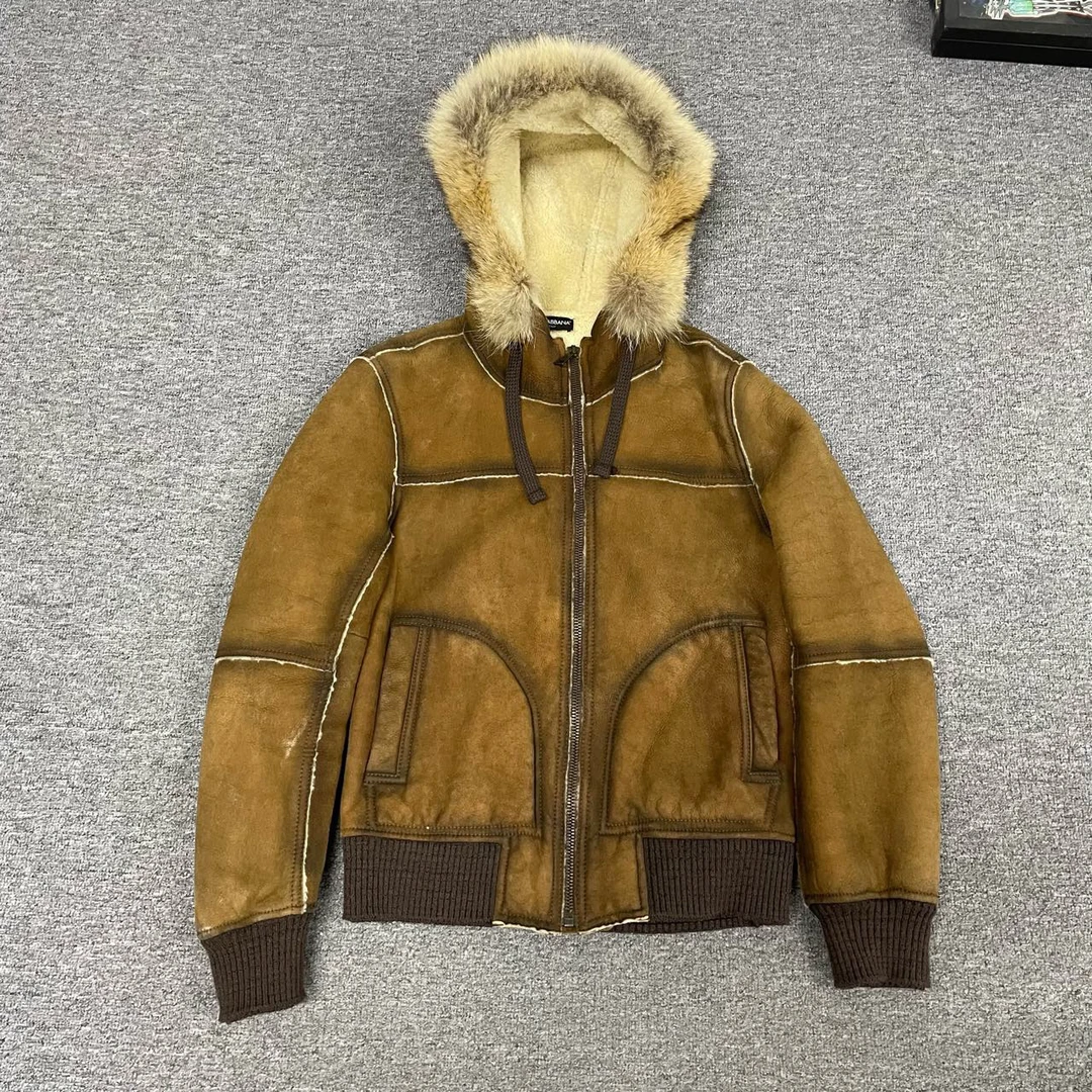 Dolce Gabbana DG 狼皮 皮毛一体 连帽皮衣 99新 48码