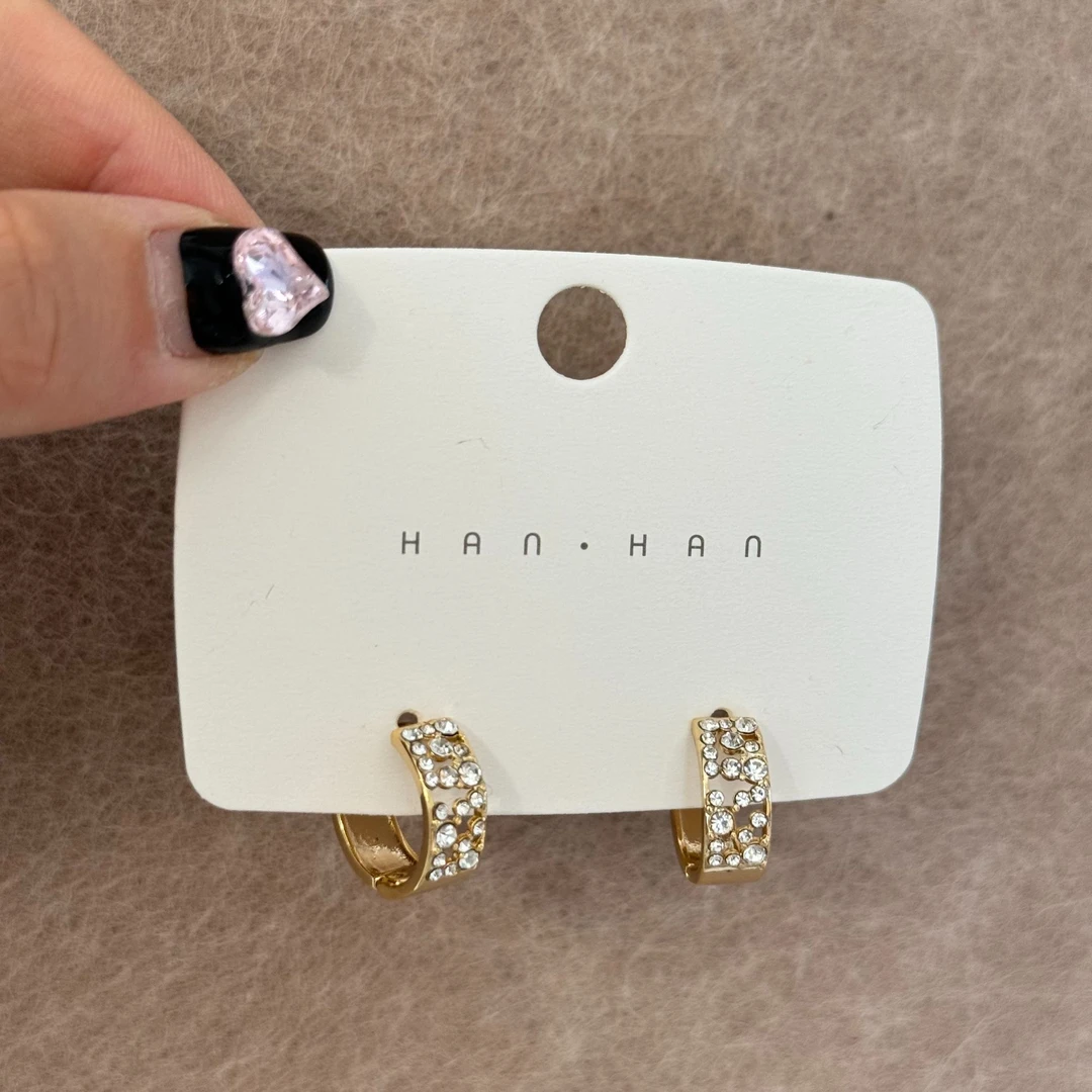 铜合金锆石耳饰 不规则锆石拼接超闪925银针气质轻奢时尚百搭小众