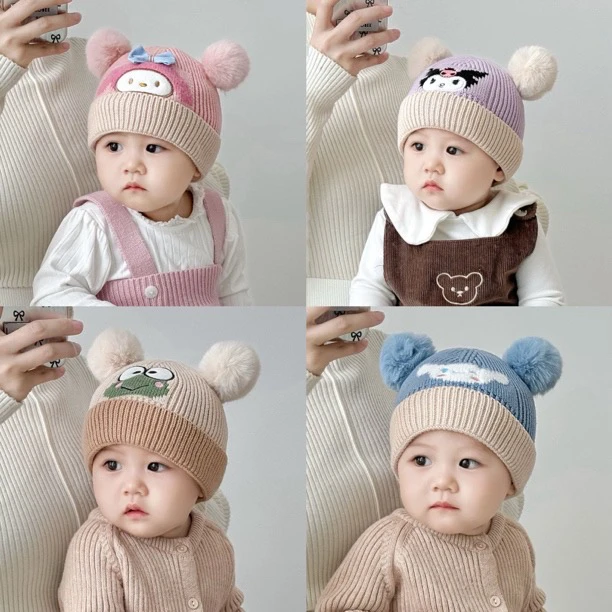 婴儿帽子秋冬季针织帽宝宝超萌毛球帽男女儿童冬天保暖可爱帽子潮