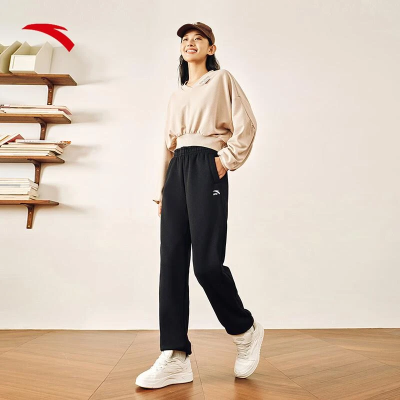 安踏泡芙绒卫裤加绒女款秋冬季运动裤舒适百搭休闲运动流光风长裤