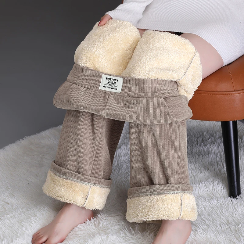 雪尼尔阔腿裤女秋冬加厚羊羔绒休闲直筒休闲裤子