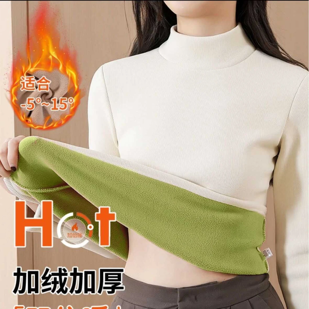 加绒加厚过冬神器女士厚款打底衫百搭纯色T恤