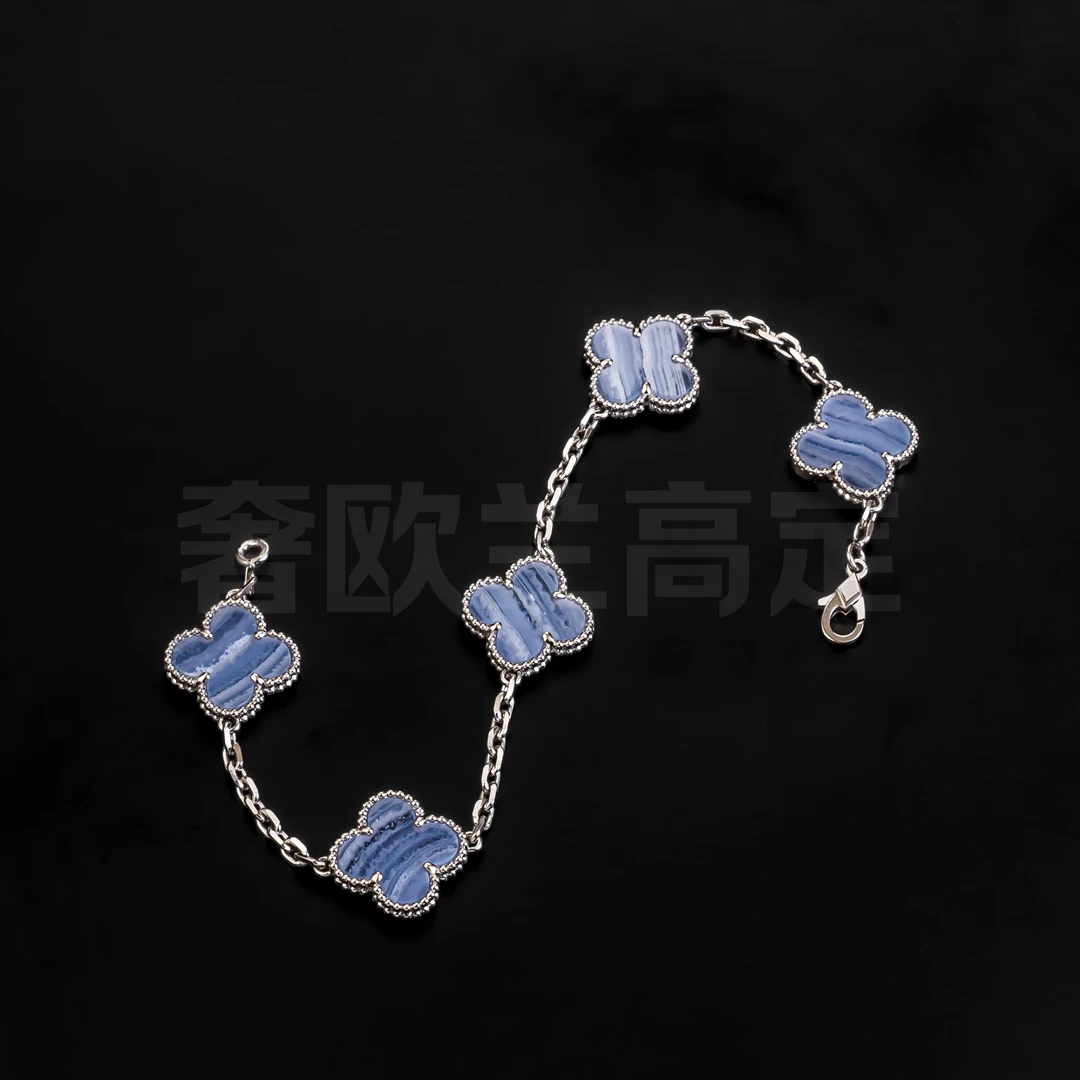 奢欧兰925银天然紫玉髓四叶幸运五花手链