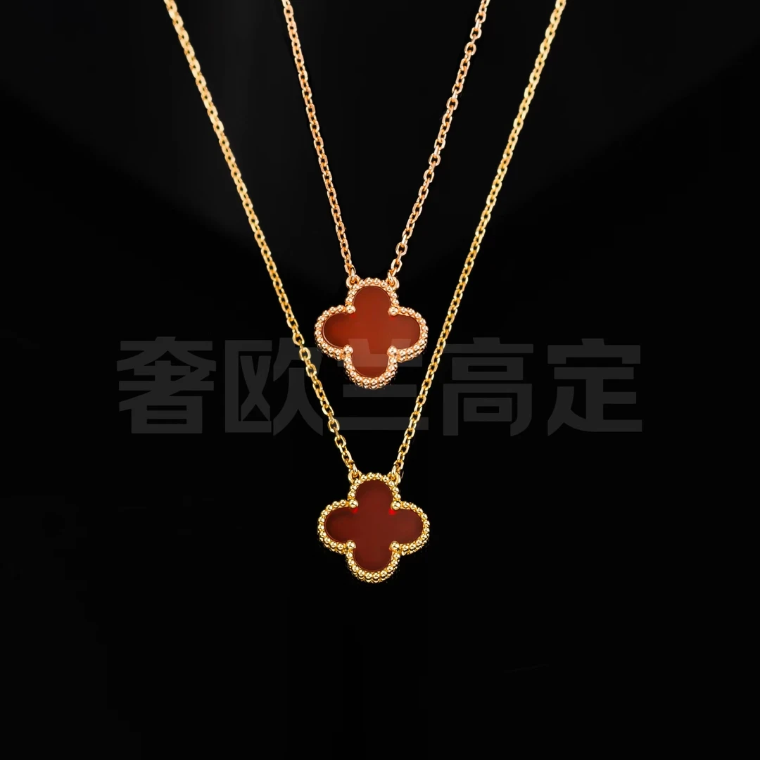 奢欧兰925银天然红玛瑙幸运单花项链【多样性发其一】