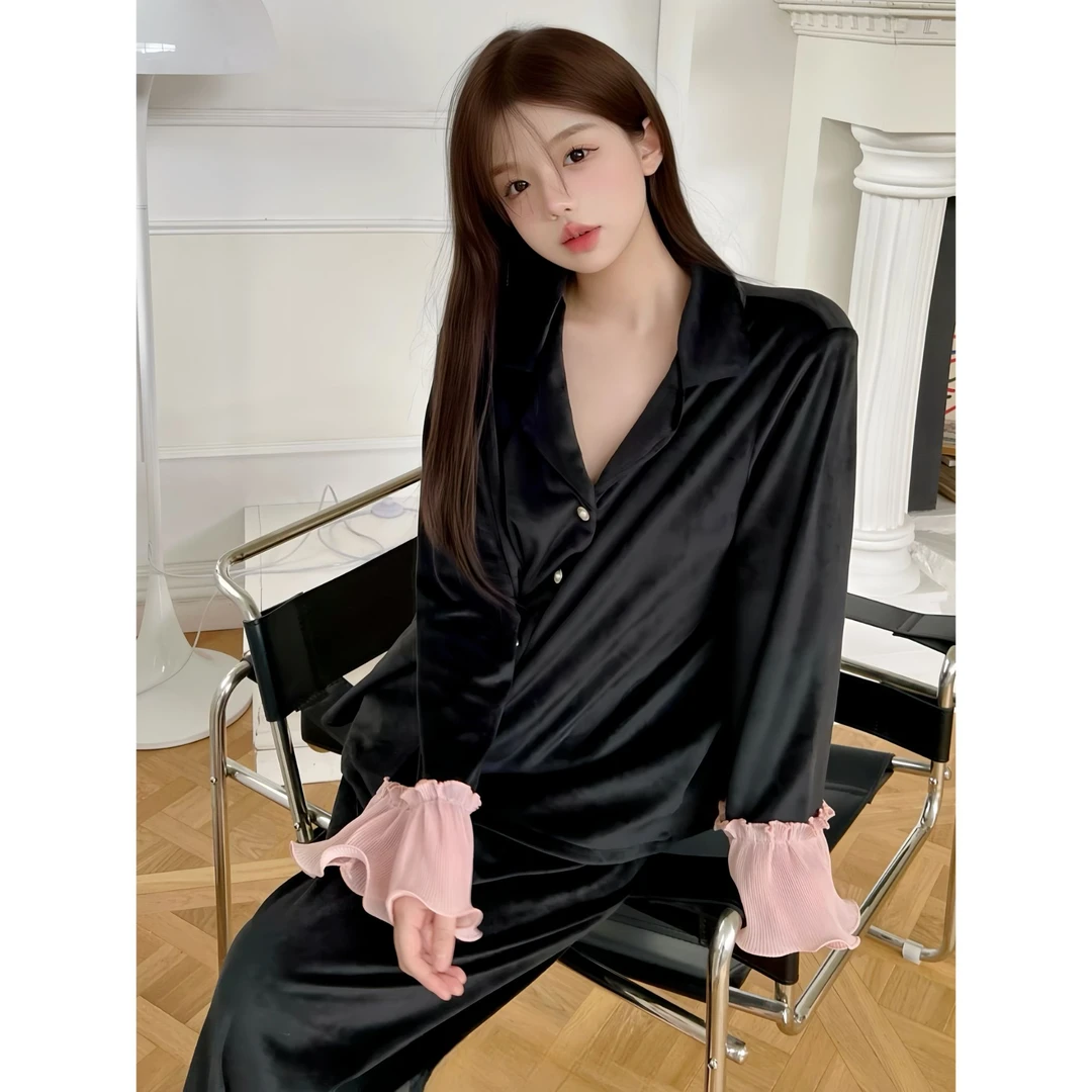 【松茶可可】海岛绒2024秋冬款睡衣法式小众设计感长袖气质时尚轻奢